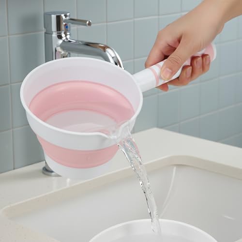 2Pcs Collapsible Water Ladle Bathroom, Foldable Water Scoop & Dipper, Travel Tabo Portable Rinse Cup for Hair Washing Cleaning Soaking, Kitchen Garden Camping, Small Plastic Shower Bucket Pourer Mug