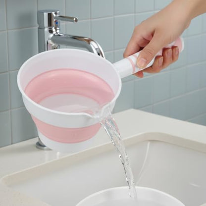 2Pcs Collapsible Water Ladle Bathroom, Foldable Water Scoop & Dipper, Travel Tabo Portable Rinse Cup for Hair Washing Cleaning Soaking, Kitchen Garden Camping, Small Plastic Shower Bucket Pourer Mug