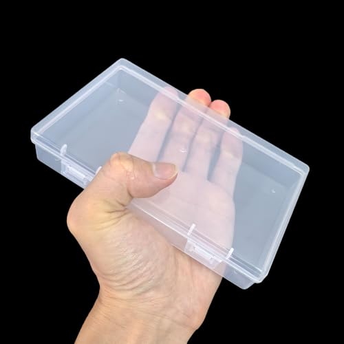 6 Pieces Rectangular Empty Mini Clear Plastic Organizer Box | 155 x 92 x 30 mm, Hinged Lids, For Small Items, Craft Projects - size: 155 x 92 x 30 mm