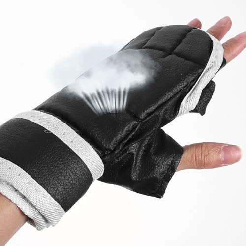 POPETPOP Half-Finger Boxing Gloves and Wrist Wraps, Breathable Cloth Kickboxing Training Sparring Gloves for Gym and Bag Work, 1 Pair Black Protective Hand Wraps for Martial Arts