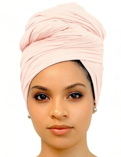 Harewom Head Wraps for Black Women Stretch Head Scarf Long African Hair Wraps Turban Headwraps Jersey Headbands - color: 1pcs -Beige