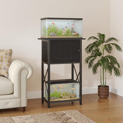 HOOBRO 10 Gallon Aquarium Stand, Fish Tank Stand with Cabinet Storage, Reptile Turtle Tank Stand with Metal Frame, 20.5" L x 11" W , 220 LBS Capacity, Black BB28FT01 - color: Black