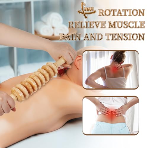 Liitrton 수동 목재 근막 마사지 롤러 트리거 포인트 셀룰라이트 통증 근육 블라스팅 (스트레이트-9휠) - color: 스트레이트 9륜