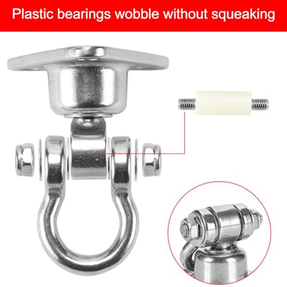 Silent Bearing Swivel Swing Hanger Stainless Steel Heavy Duty 180°+360° Swivel Swing Hook 1500 lb Capacity Playground Yoga Hammock Chair Rope sandbag Porch Swing Bag Sleeve - size: 3 Holes-1