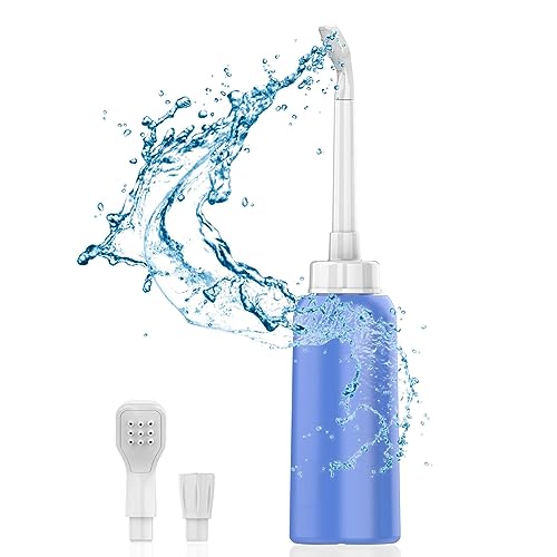 2PCS-Pack Portable Bidet 500ml for Travel Bidet Bottle with 2 Nozzle + Scalable Pipe + Storage Bag ,Peri Bottle for Postpartum Essentials