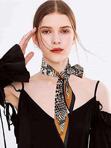 GERINLY Silk Hair Scarf Animal Print Leopard Neck Scarf Summer Neckerchief for Women Bag Purse Accessory - color: Snake Skin