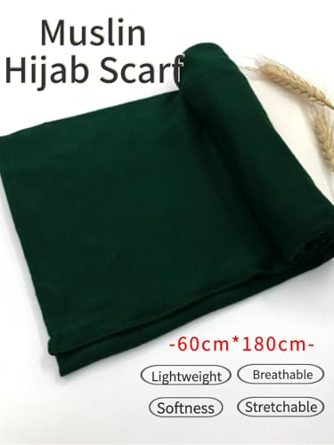 Hijab Scarf for Women Soft Muslim Hijabs Head Wrap Scarves Fashion Long Hair Shawls Stretchy Muslin Headscarf - color: Dark Green Hijab Scarf for Women