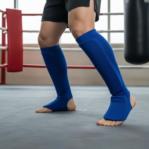 Shin Instep Guards Padded Protection Elastic Shin Guards Lightweight Impact-Absorbing Gear for Fighters, Training, Sparring - size: Large, style: Black