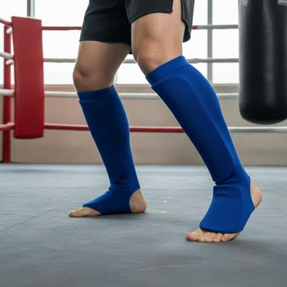 Shin Instep Guards Padded Protection Elastic Shin Guards Lightweight Impact-Absorbing Gear for Fighters, Training, Sparring - size: Medium, style: Red
