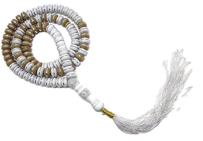 Islam Tasbih 99 Beads 8 mm. AMN-409 Muslim Prayer dhikr Misbaha Rosary with Beautiful Decorated Tassel Eid Ramadan Gift (White/Brown) - color: White/Brown