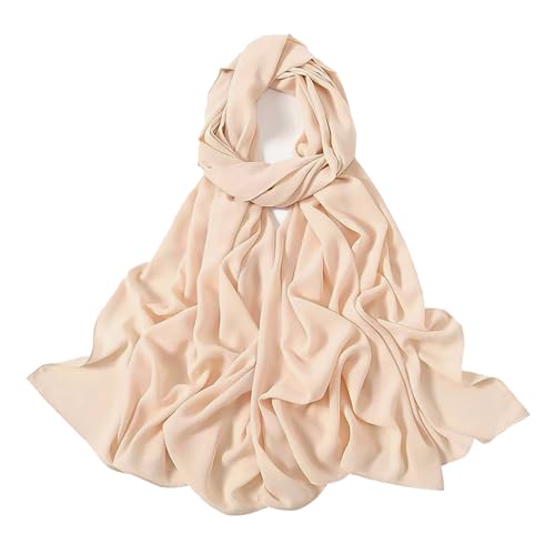 Heavy Not Easily See Through Long Chiffon Hijab Scarf for Women, Amazing Smooth Muslim Head Scarves - color: Beige