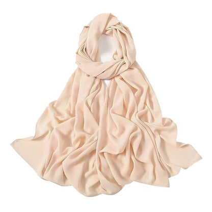 Heavy Not Easily See Through Long Chiffon Hijab Scarf for Women, Amazing Smooth Muslim Head Scarves - color: Beige