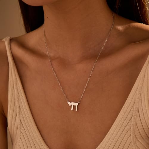 Stainless Steel Hebrew CHAI Necklace | Hand of Fatima Pendant | Turkish Evil Eye Charm | Israel Map Blessing Necklace | Protection Jewelry for Women men Include a Gift Box - color: Silver-Chai-1179