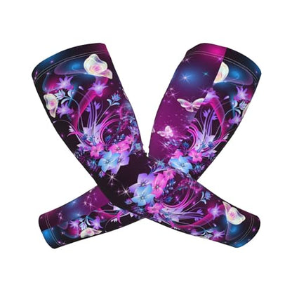 Arm Sleeves Outdoor Garden Sports Cooling Sun Sleeve for Women Men Farm - color: Purple Butterfly