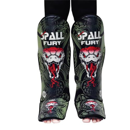 Muay Thai Shin Guards for Kickboxing Martial Arts BJJ Boxing Equipment MMA Training and Sparring Leg Guard with Instep Protection Pads - color: Fury-Green, size: Large/Xlarge