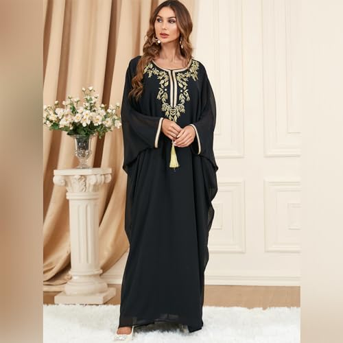 Embroidered Abaya Kaftans for Women Modern Elegant Dubai Moroccan Dubai Kaftan Dresses Abaya for Women Muslim Dress - color: Black
