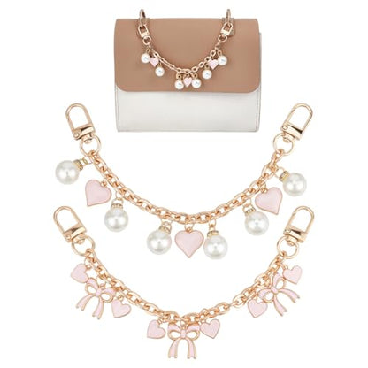 UNICRAFTALE Purse Chain Strap Replacement 8 Inch Short Chain Straps Enamel Charm Bag Handle with Buckle Extender - color: Golden/Pink/White