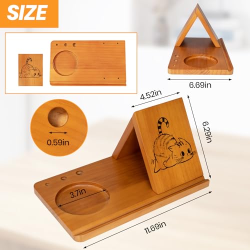 Cat Themed Wooden Book Stand with Cup Holder & Pen Holder, Triangle Wooden Book Rest for Reading, Cute Book Holder Stand Sturdy Fun Cat Design for Book Lovers& Cat Mom Birthday& Mothers Day Gifts - style: cat