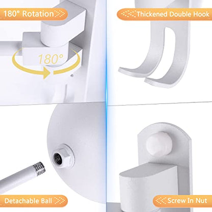 Kikerike Motorcycle Helmet Holder Wall Mount 180 Degree Rotation Metal Bike Helmet Rack Mount Bicycle Helmet Display Stand Hanger with 2 Hooks for Motorcycle Bike Baseball Rugby Helmet - White, 2 Pcs - color: White(2PCS)