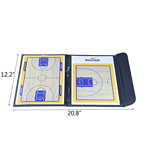 Foldable Leather Football Soccer Magnetic Tactic Marker Coaching Clipboard with Zipper and Marker Pen - Coaching Strategy Guiding Board Kit Equipment Portable Coach Tool - style: Basketball
