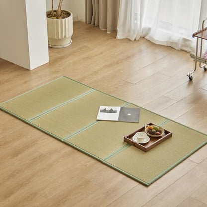 Natural Rush Grass Floor Tatami Mat,Twin XL 83" x 39" x 0.5" | Japanese Portable Folding Firm Traditional Bed Mattress, Foldable Pad Futon,for Sleeping,Sitting,Yoga,Relaxing,Zen - size: 3'3" x 6'11"