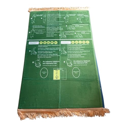 Step by Step - Learn to Pray, Muslim Prayer Mat for Mussallah, Prayer Room, Zaawiya, Sajadah, Namaz, Prayer Rug for Muslims, Ramadan or Eid Gifts (Green) - color: Green
