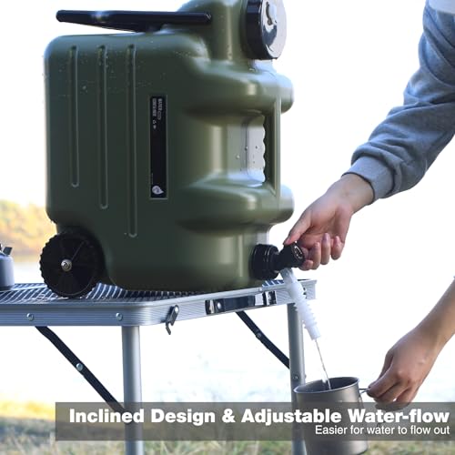 REDCAMP 7.4 Gal Water Container with Wheels & Spigot | Portable Rolling Emergency Camping Water Jug with Folding Handle | BPA Free Food Grade Water Storage Tank for Camping, 2 Pack(28L, Green) - color: Green 28l, 2 Pack
