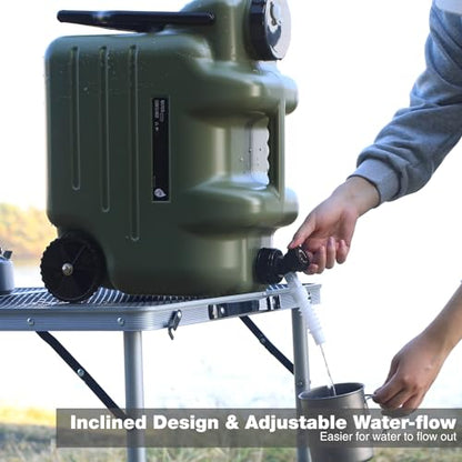 REDCAMP 7.4 Gal Water Container with Wheels & Spigot | Portable Rolling Emergency Camping Water Jug with Folding Handle | BPA Free Food Grade Water Storage Tank for Camping, 2 Pack(28L, Green) - color: Green 28l, 2 Pack
