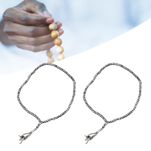 2Pcs Muslim Prayer Beads, 99 Beads Mihrab Separators Count Exquisite Design Tasbih Prayer Beads for Hand Bag, Wood Tasbih Prayer Beads Islamic Prayer Beads(Silver Gray) - color: Silver Gray