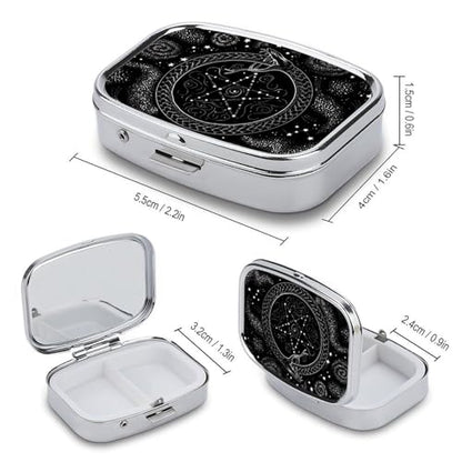 Mandala Moon Phase Square Pill Box Metal 2.2x1.6 Inch,Medicine Storage Case Compact Travel Pill Organizer Pocket Pill Container for Daily Medication Vitamins Pills - color: Mandala Moon Phase