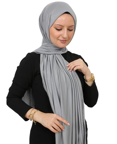Prien Hijab for Women Viscose Scarf Lightweight Muslim Hijabs Long Shawl Islamic Scarves Turkey Silk Headscarf for Womens - color: Grey