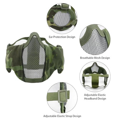 Airsoft Mask with Goggles, Foldable Half Face Airsoft Mesh Mask with Ear Protection for Paintball Shooting Cosplay CS Game - color: 1-ODCPCP~3PCS, size: 3pcs