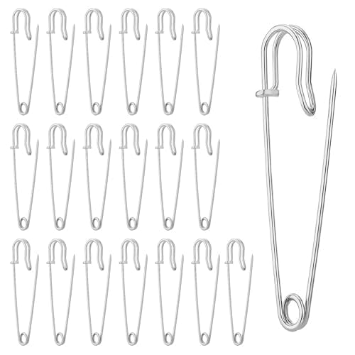 Large Pins 20 Pack 3 Inch ， Heavy Duty Stainless Steel for Clothes Blankets Laundry Leather Canvas DIY Crafts (Silver)