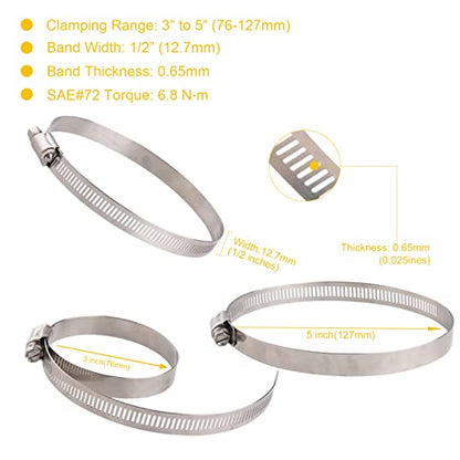 Winlong Stainless Steel 4'' Hose Clamps, 8PK SAE 72 Worm Gear Drive Hose Clamps 3 to 5 Inch (76-127mm) for Automotive Plumbing, 3'', 4'', 3.5'', 3 1/2'', 3 3/4'', 4 1/2'', 4.5'', 4 3/4'' - size: SAE#72 (3" ~ 5") 8PK