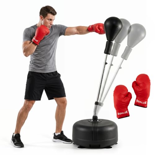 Goplus Punching Bag with Stand, 54.5"-62" Height Adjustable Speed Boxing Equipment with Gloves, Fillable Weighted Base, Fitness Reflex Bag for Teens Youth Adults Home Gym Workout MMA Training - color: Black