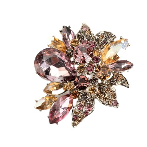 Flower Cluster Brooch Pin with Rhinestone and Pearl Elegant Vintage Women Casual Party Evening Dress Accessory - color: Pink