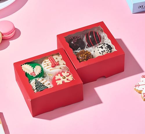 80Pack 4x4x2 Bakery Treat boxes Cookies Boxes Mini Baking Boxes for Cake, Pie,Cinnamon Roll Treat,Chocolate Truffle Packing Party Wedding Favor - color: Red