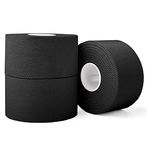 (3 Pack) Black Athletic Sports Tape, Very Strong Easy Tear No Sticky Residue Tape for Athlete & Sport Trainers & First Aid Injury Wrap,Suitable for Bats,Tennis,Gymnastics & Boxing（1.5in X 35ft） - color: A-black