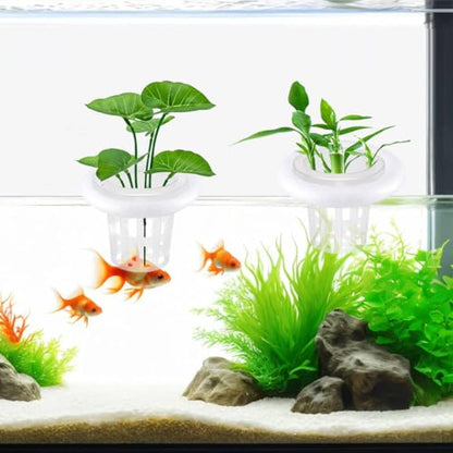 4 PCS Floating Aquarium Plant Holder, Plastic Fish Tank Basket with Foam Rings, Aquatic Pot for Fish Tank Aquaponic Plant Cultivation and Aquascape Decorations
