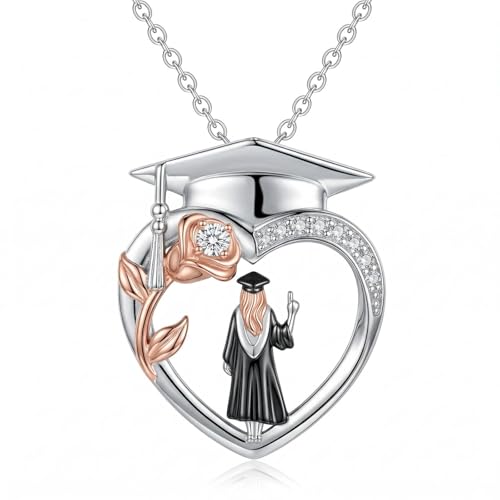 Graduation Gifts for Women 925 Sterling Silver Compass/Graduation/Vet/Cross/Stethoscope Necklace for Women - color: Graduation-Female