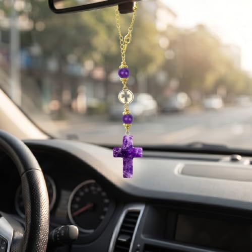Cross Crystal for Rear View Mirror, Car Mirror Hanging Accessories, Cute Car Charm, Car Decoration Cross Ornament Christian Gift for Women, Car Decor Drive Safe Gift for Drivers (1, Glacier Purple) - color: Glacier Purple