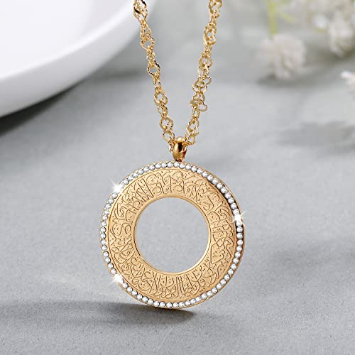 Qitian Islamic Jewelry Gifts for Women Muslim Pendant Gold Allah Arabic Necklaces Ayatul Kursi Necklace Islam Eid Ramadan Gifts - color: A-Gold