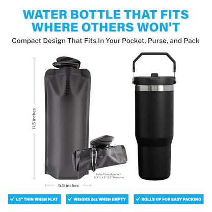 Vapur Collapsible Water Bottle with Carabiner - 34oz (1L), Blackout - Flexible and Lightweight Water Bottle for Travel, Concert, Hiking, and Outdoor Adventures - BPA-Free, Dishwasher-Safe, Freezable - color: Blackout