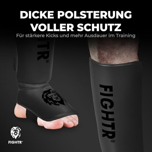 FIGHTR® Shin Guards - with a and Ideal Padding | Thick shin Protection for Kicks in Kickboxing, MMA, Muay Thai and Other Martial Arts - color: Black White, size: Small