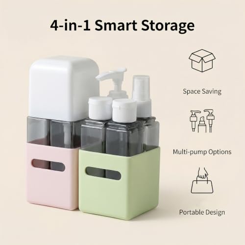 4 in 1 Travel Dispenser Bottle Refillable 4 in 1 Travel Dispenser 60ml Travel Bottles Leakproof Travel Size Containers for Toiletries Shampoo Lotion Green - color: Green
