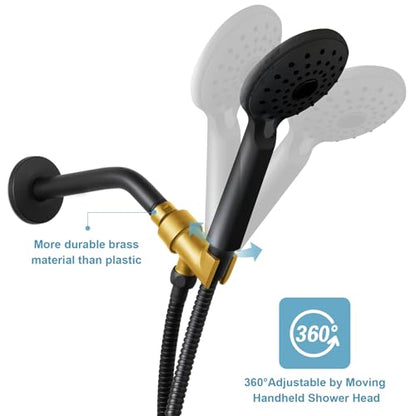 OFFO Shower Head Holder All Metal for Handheld Shower Head, Adjustable Shower Arm Mount with Solid Brass Pivot Ball, 1/2 in IPS Female Inlet and Male Outlet, Matte Black - style: Matte Black