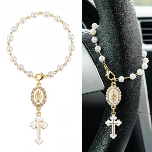 Steering Wheel Charm Cross Car Rosary for Rearview Mirror,Religious Gift - style: C