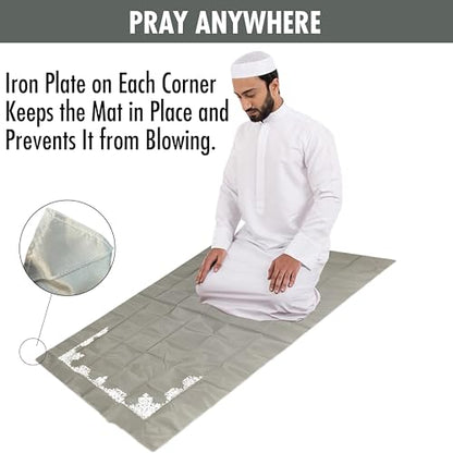 Hakan Portable Travel Praying Mat, Muslim Prayer Rug, Foldable Prayer, Pocket Size Waterproof Praying Rug with Iron Corners, Ramadan Eid Gift | 23.6 in x 43.3 in, Grey