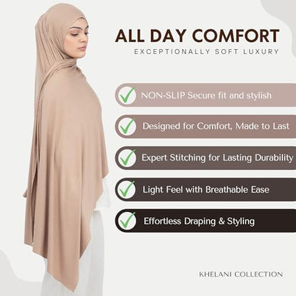 KHELANI Premium Modal Jersey Hijab, Luxury Lightweight Non Slip Stretchy Jersey Head Scarf for Muslim Women, Soft Shawls Wrap - color: Tan Sand