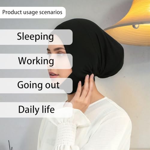 Hijab Beanies Cap Undercaps Slouchy with Elasti Non-Slip Caps Under Scarf for Women - color: Bk+lkq